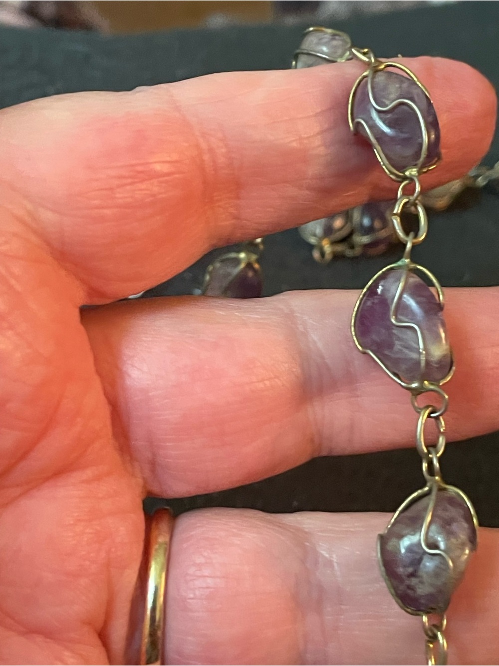 Amethyst Purple Wire-Wrapped Stone Necklace 34” - Picture 8 of 9